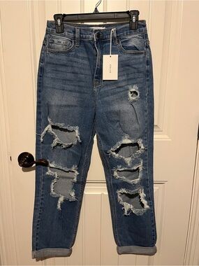 Cello Distressed Dark Blue Boyfriend Jeans